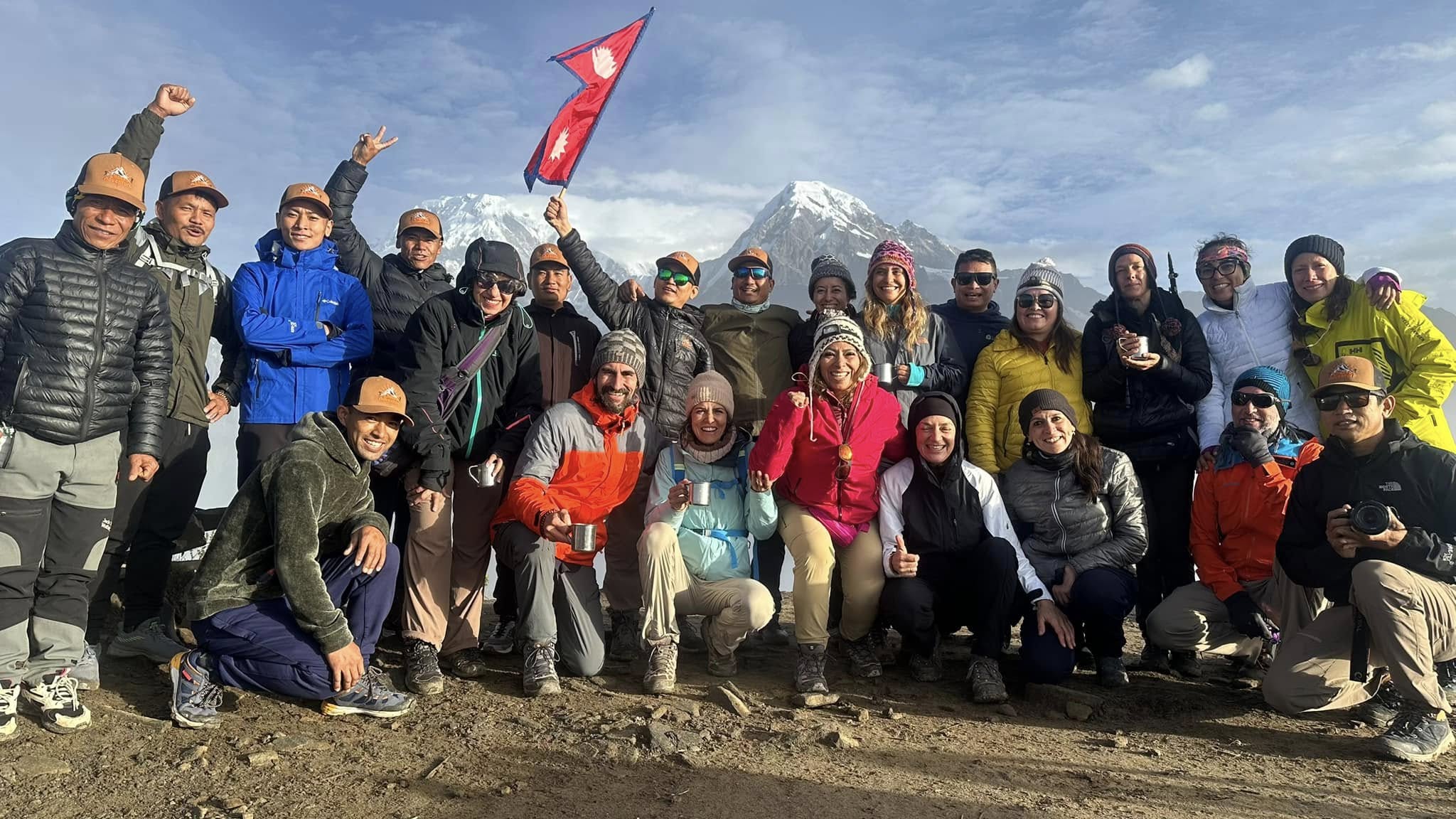 Mexican Team group A at Mardi High Camp with stunning annapurna south on it background