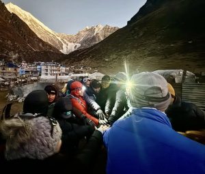 getting ready for tserko ri hike form kyanjin gompa