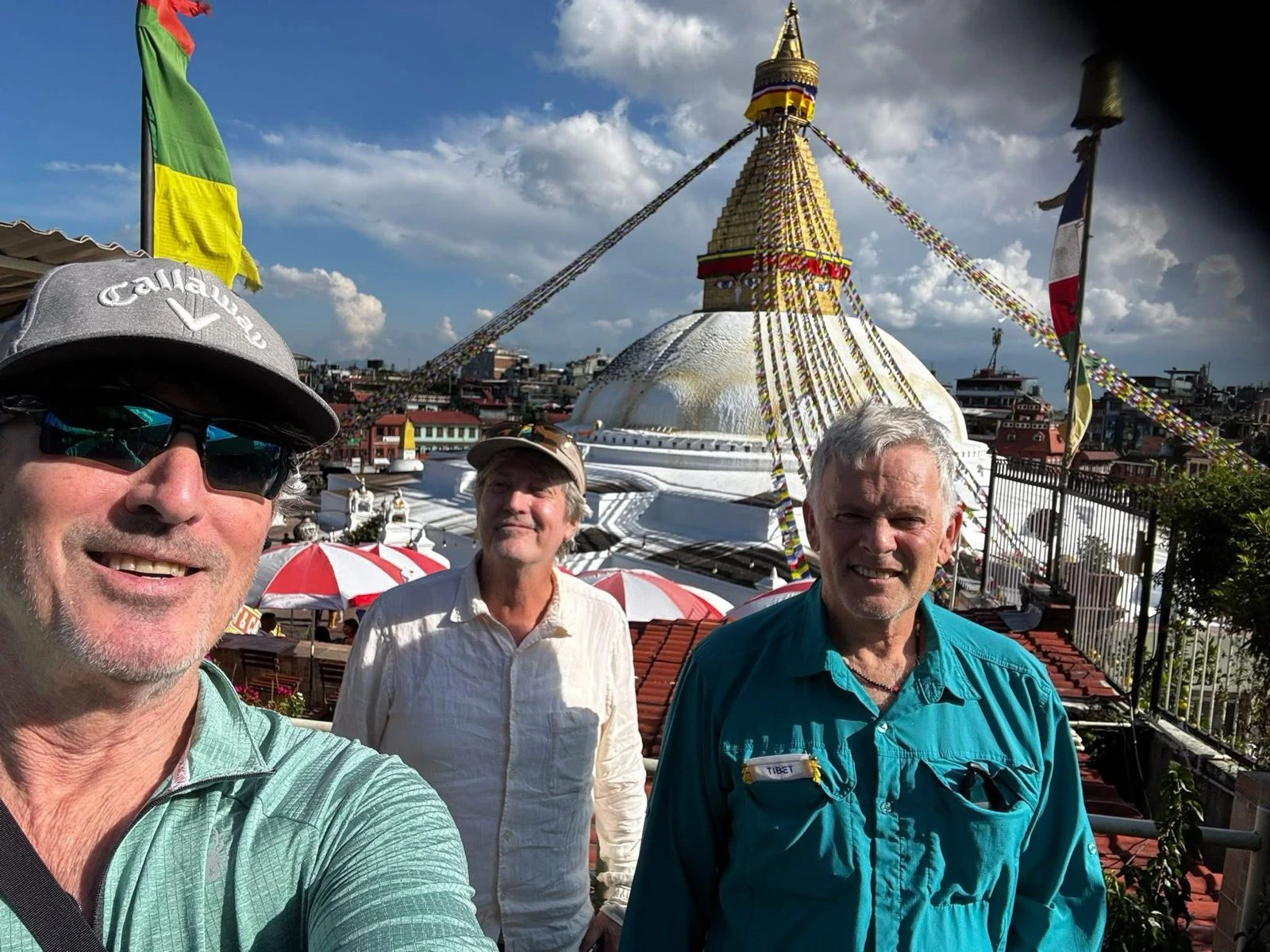 John and the team- at boudhanath stupa - Kathmandu sightseeing