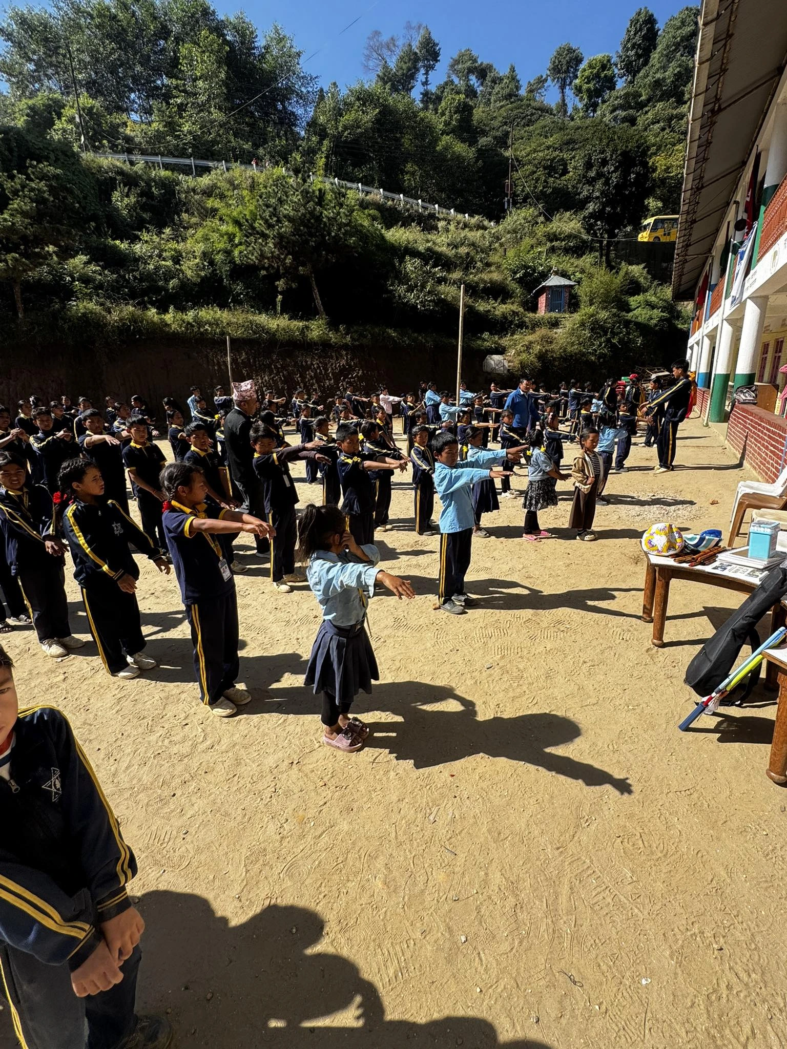 students gather up for morning exercise - Kakani Brighter School