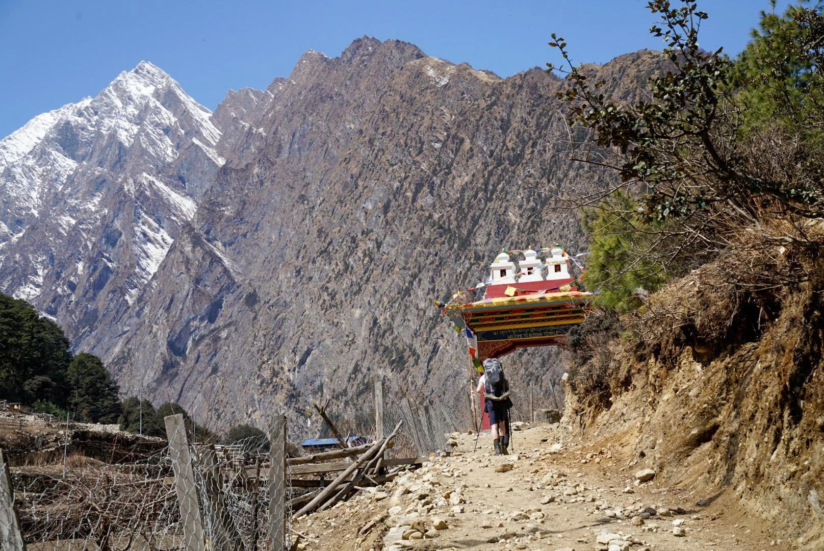 trekkers on their way to Manslu Circuit trek- Entrance gate / Gateway to Mt. Manaslu 