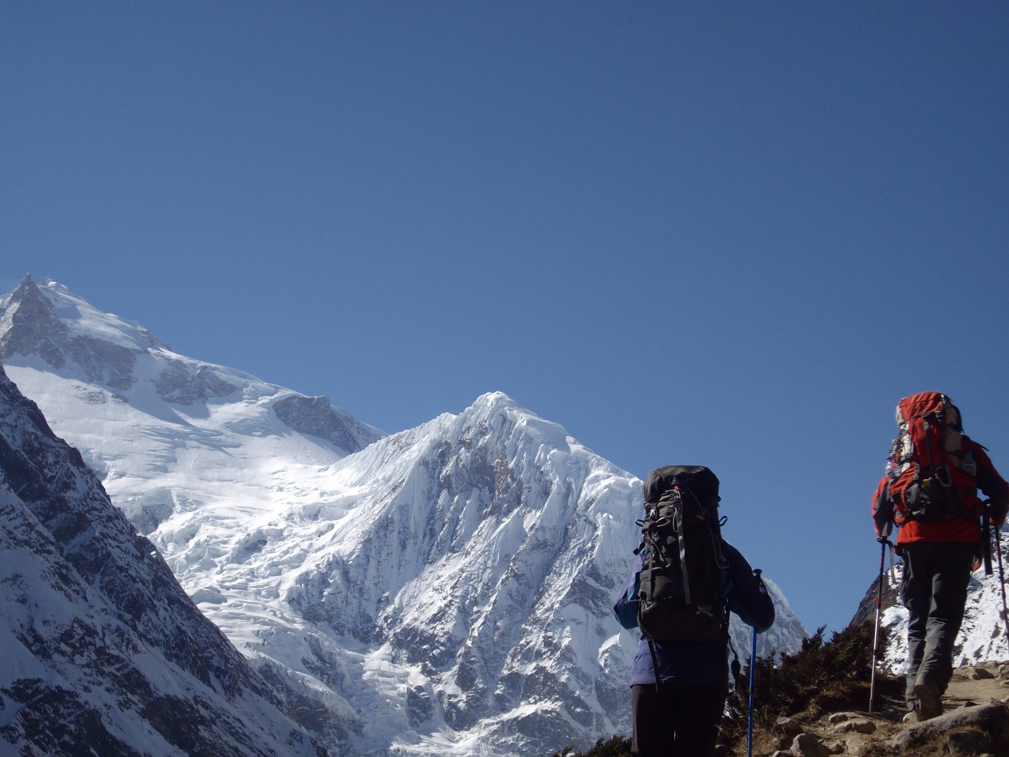 Trekkers on their way to Sama gaun - Manaslu Circuit Trek