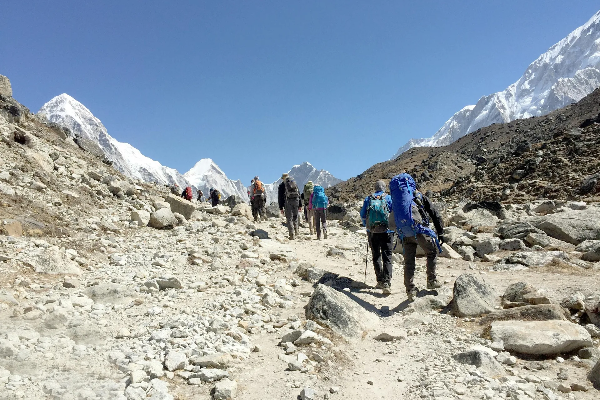 Experienced trekking guide supporting trekkers during the Everest Base Camp Trek