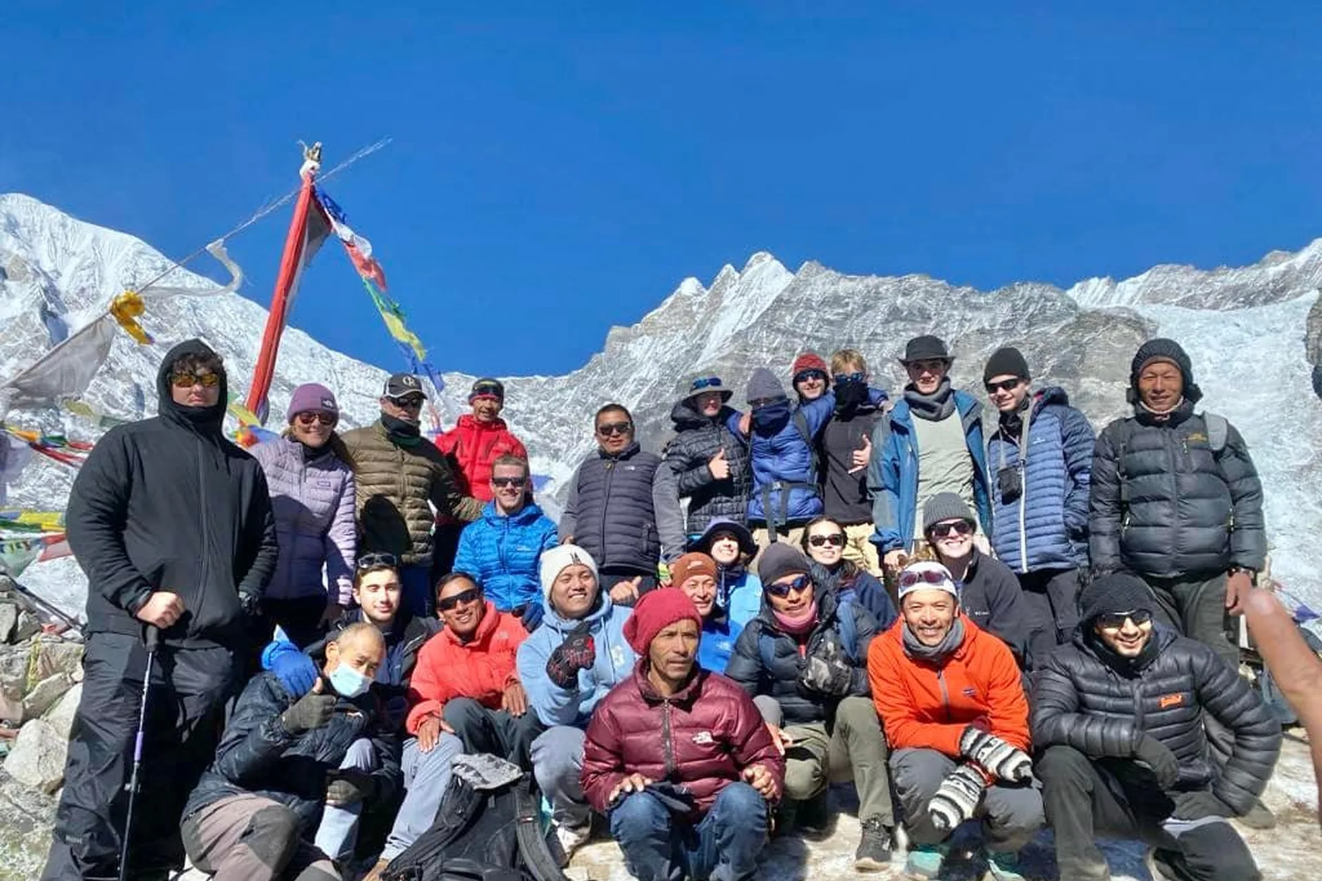 Trekkers with guides in the high mountains of the Langtang Valley route