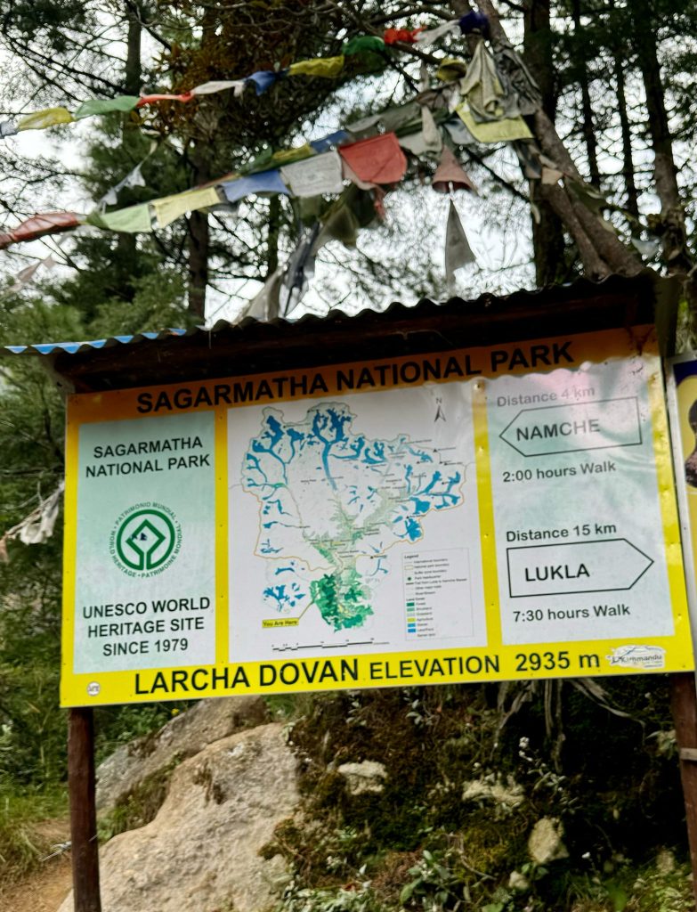 Simple trail map showing kilometer markers between Lukla, Namche Bazaar, and Base Camp