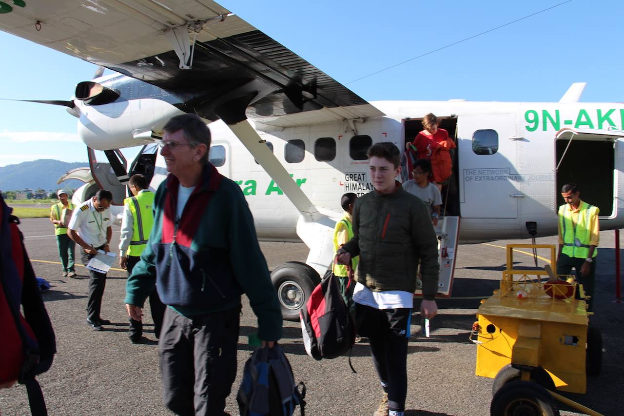 Lhasso adventure trekkers landing at lukla airport with an amazing weather ahead of the trail to phakding
